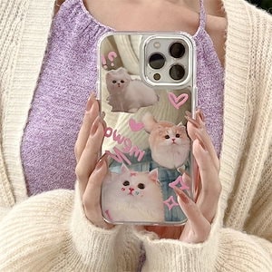 iPhoneケース かわいい猫アップル15携帯ケースiPhone 14ミラー13 promaxめっき12/xs/xrミラー78 p