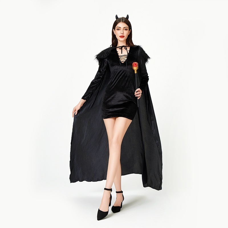 ハロウィーン衣装女性悪魔女王舞台演技服ワンピース魔女装巫婆悪魔マント