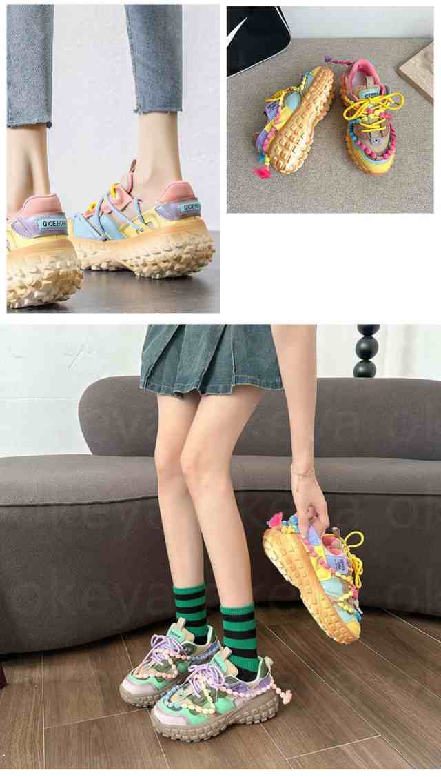 ダッドスニーカー スニーカー 本革 レディース 靴 配色 痛くない 歩きやすい 厚底 軽い 軽量 カラフル 履きやすい 疲れにくい シュー