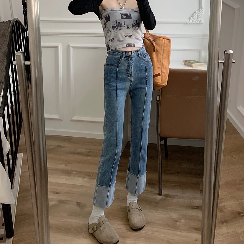 クロップドジーンズ ウィメンズ 新作 春 ハイウエスト ヴィンテージスリム ストレートレッグ ワイドレッグパンツ スモークチューブパンツ デニム ジーンズ ストレート ハイウェスト ボタン