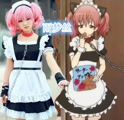 宮歌留多コスプレにゃんこくアニメ黒と白メイド服lolitaプリンセスドレス