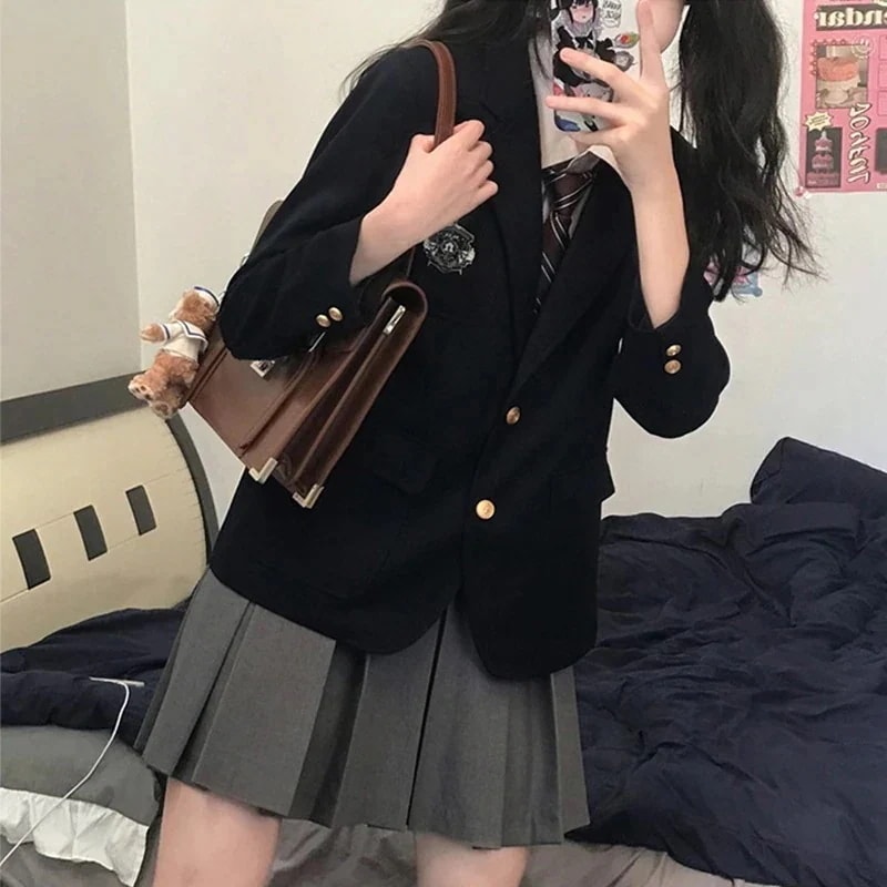 セーラー服 文化祭 学園祭 入学式 五点セット スクールスーツ セット 蝶ネクタイ バッジ スクール 制服 女子高生 高校生　学生服 キッズセットアップ 子服スーツ ジャケット ブラウススカート フォ