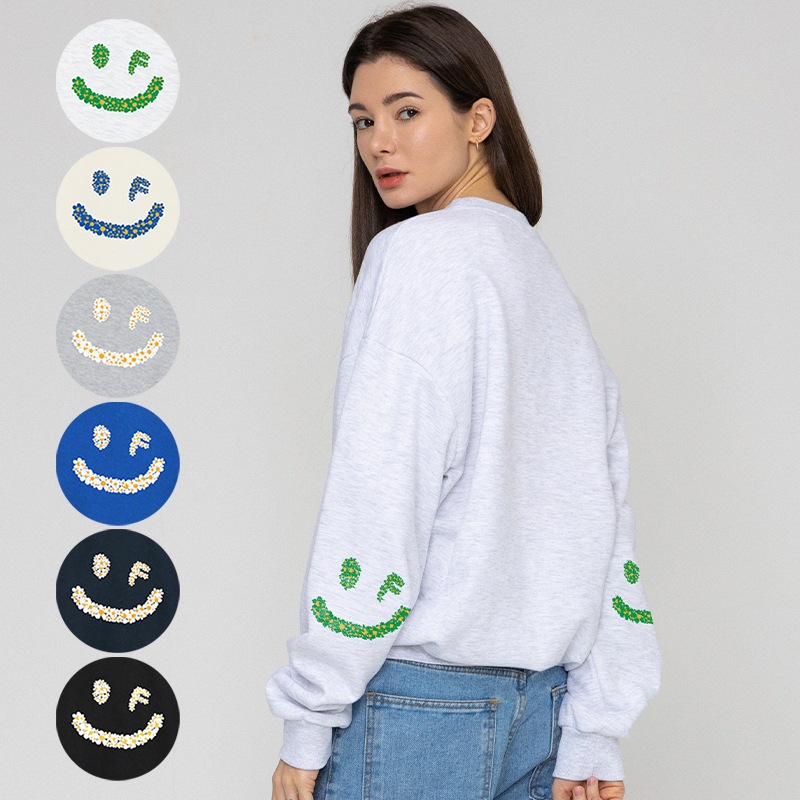 [UNISEX]Elbow Multi Flower Drawing Smile Sweatshirt_6color