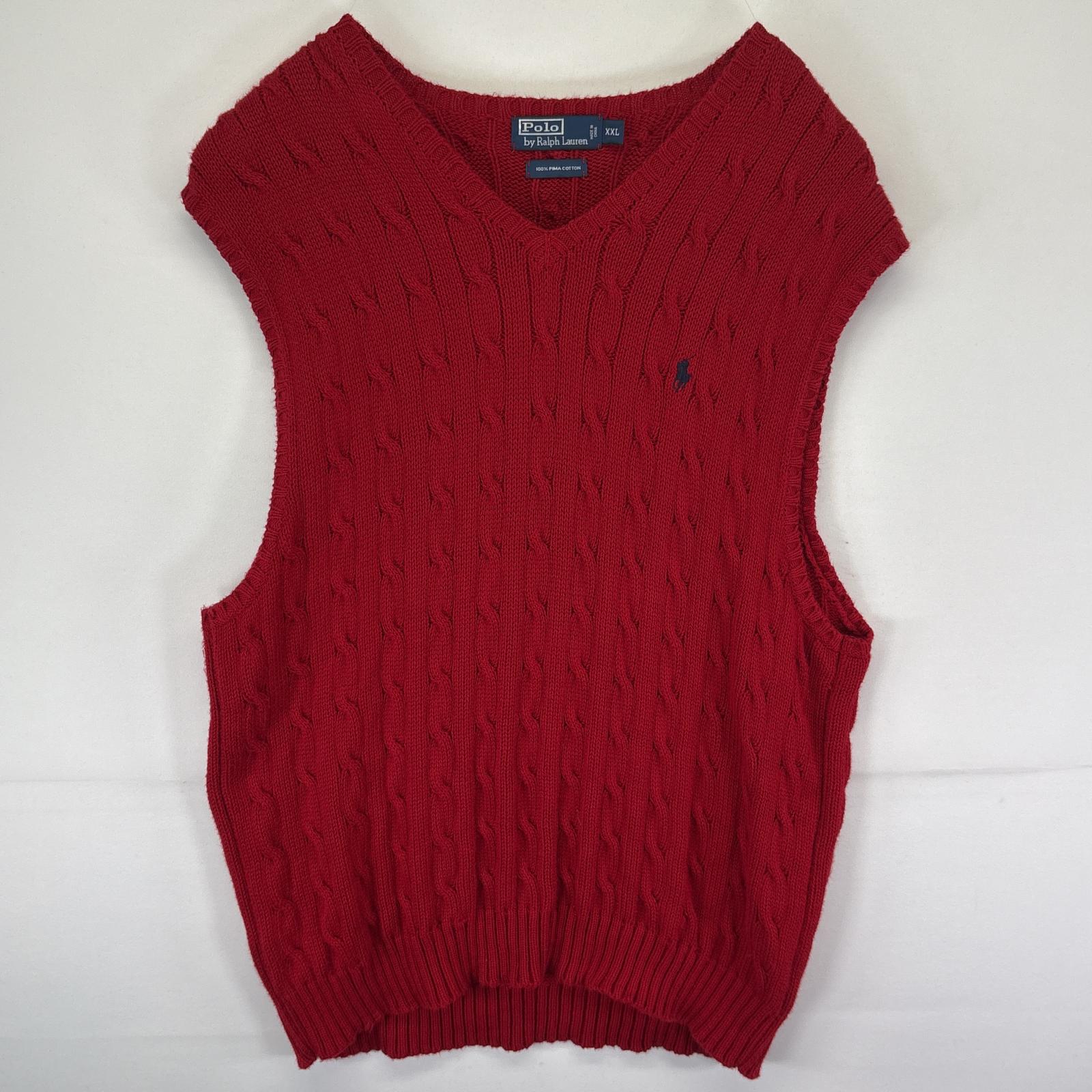 古着 ポロバイラルフローレン Polo by Ralph Lauren コットンニットベスト 大きいサイズ ケーブルニット ワンポイント XXL レッド メンズ