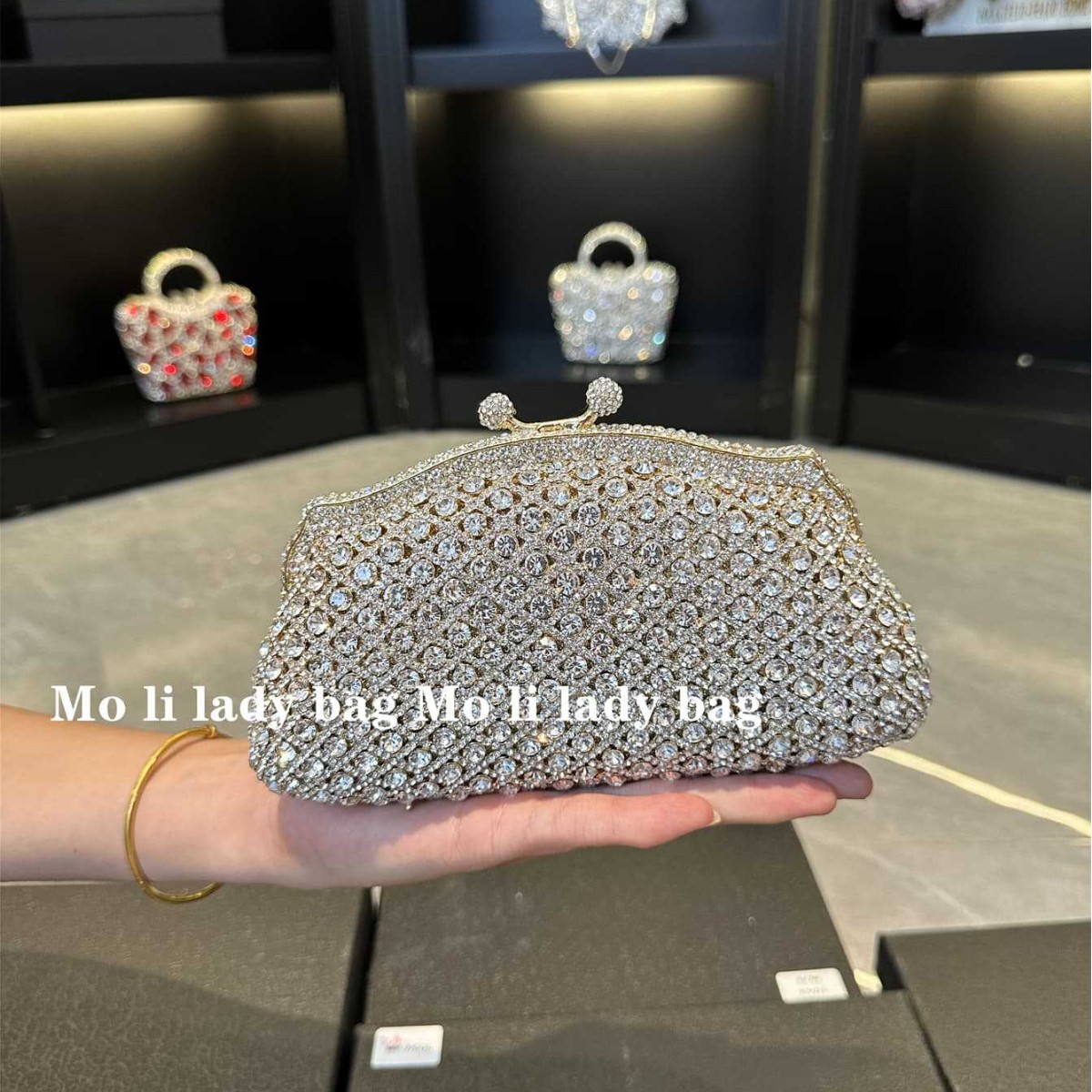 ミニゴールド水钻ファスナーバッグ 高級ミニバッグ パーティーチャイナドレス搭配バッグ レディースフォーマルクラッチ