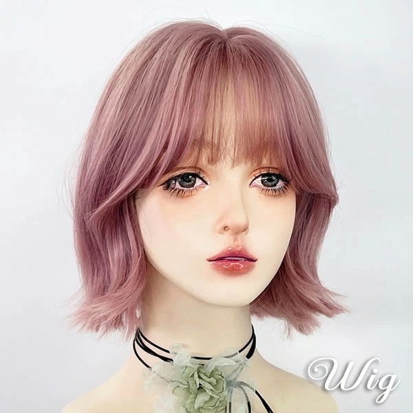 ウィッグ レディース フルウィッグ ショート 巻き髪 ピンク ぱっつん前髪 前髪あり 可愛い かわいい 大人用 コスプレ ロリータ ゴスロリ コスチューム 原宿風 仮装 超自然 かつら wig Lol