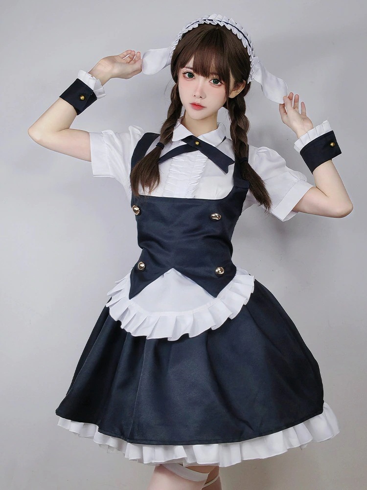 ロリータ コスプレ バイナリかわいいメイド服COS黒と白のバニー執事メイドロリータドレス30%までに制限