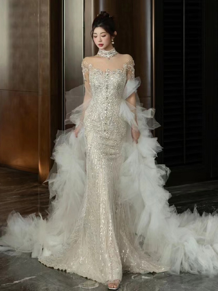 フレンチテールライト ウェディングドレス 花嫁 2024年新作 メインヤーン 上質な質感 プリンセス お出かけ用ウェディングドレス