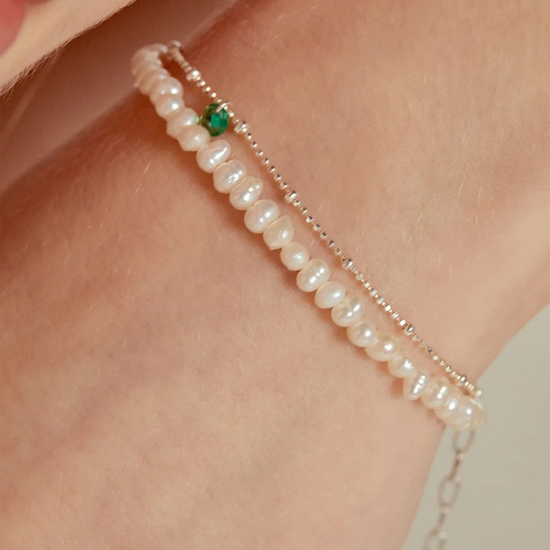 パール&プチ キュービック ボール チェーン ブレスレット／Petit Cubic