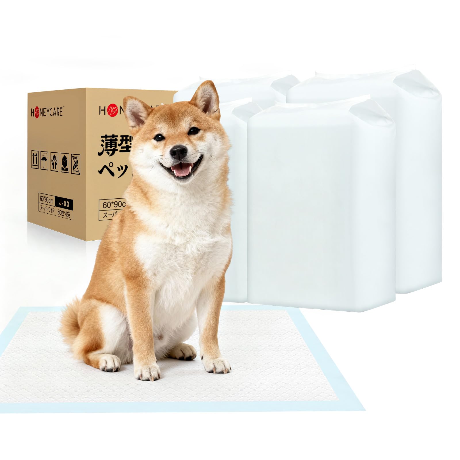 HONEYCARE ハニーケア 超薄型 ペットシーツ 1回使い捨て ペットシート 犬 おしっこシート しっかり超吸収 猫 うさぎ 犬用 シーツ スーパーワイド 50枚×4袋(200枚入) (ケース販売