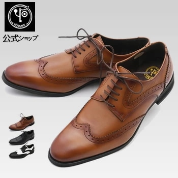 公式SHOP特典キズ補修液付 / ヨースケ ウイングチップシューズ 本革 メンズ フォーマル 大きいサイズ ロングノーズ
