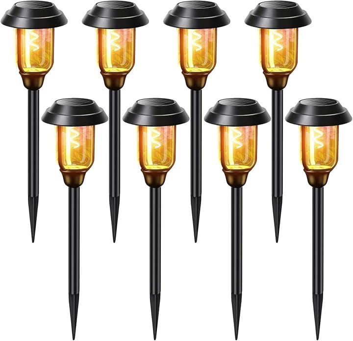 ソーラーガーデンライト 自動点灯・消灯 ソーラー芝生ランプ ソーラー式配線・電気工事不要 太陽光パネル 地面差し込み式 IP65防水 8個セット(ブラック)