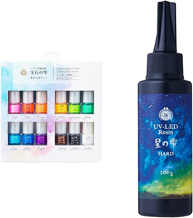 パジコ レジン 着色剤 宝石の雫 基本12色セット 2ml12色 日本製 403295 透明& レジン液 大容量 UV-LEDレジン 星の雫 ハードタイプ 100g 403240