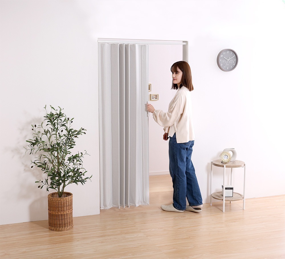 アコーディオンドア 突っ張り パネルドア 賃貸対応 おしゃれ 取付簡単 つっぱり ファブリック 100×175cm