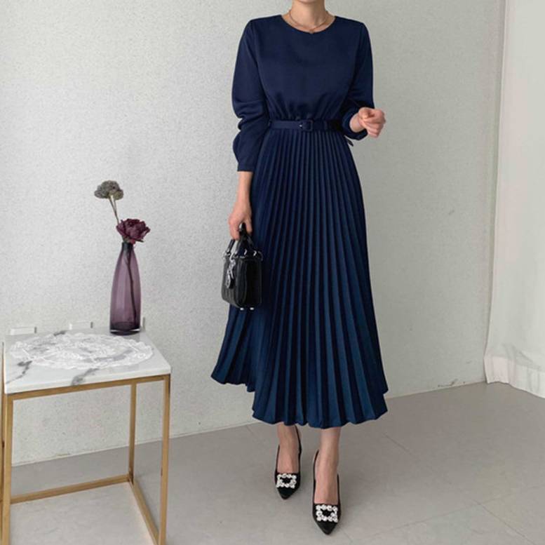 レディース プリーツベルト付きワンピース ワンピース フレアワンピース ワンピドレス ミモレ ミモレ 7,552円