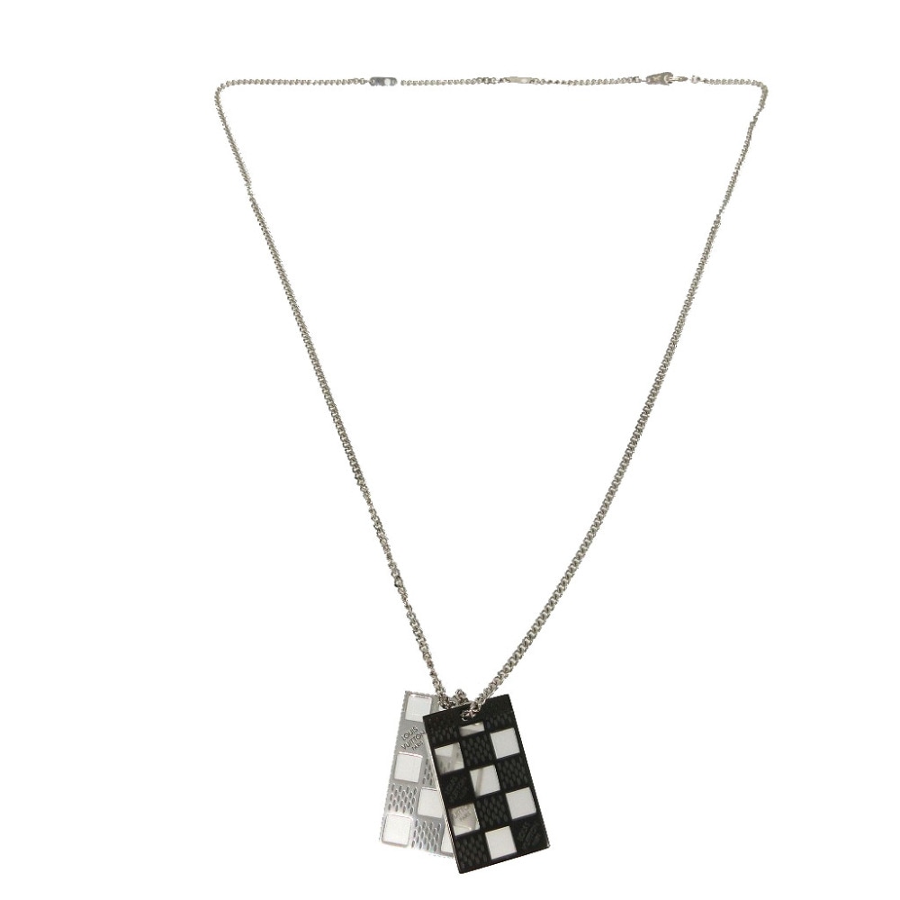 新品同様 コリエ プレート ダミエパーフォレート M64191 ネックレス メタル/メタル シルバー LV 0487【中古】 ユニセックス