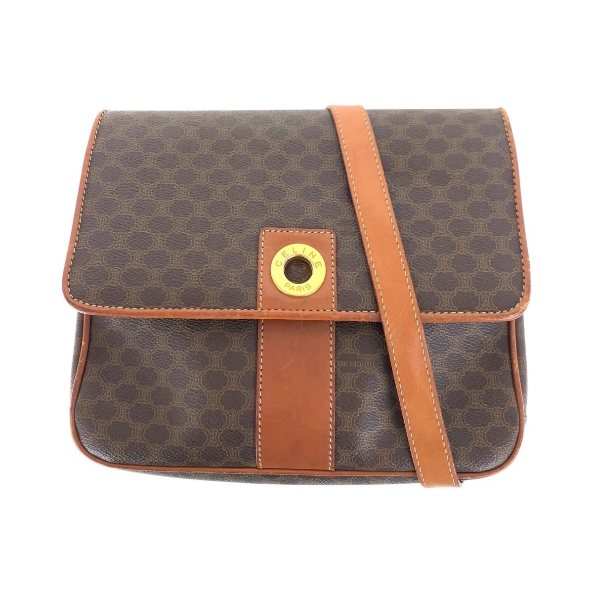 ヴィンテージ マカダム サークルロゴ ブラウン ゴールド金具 PVC/レザー ショルダーバッグ ポシェット レディース 502708