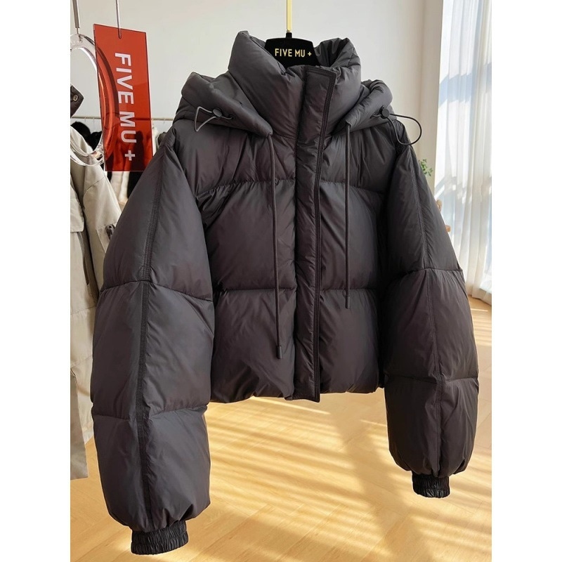 新しい女性の肥厚フード付きショートダウンジャケット女性の冬ホワイトダックダウンブレッドコートハイエンド暖かいジャケットトレンディな