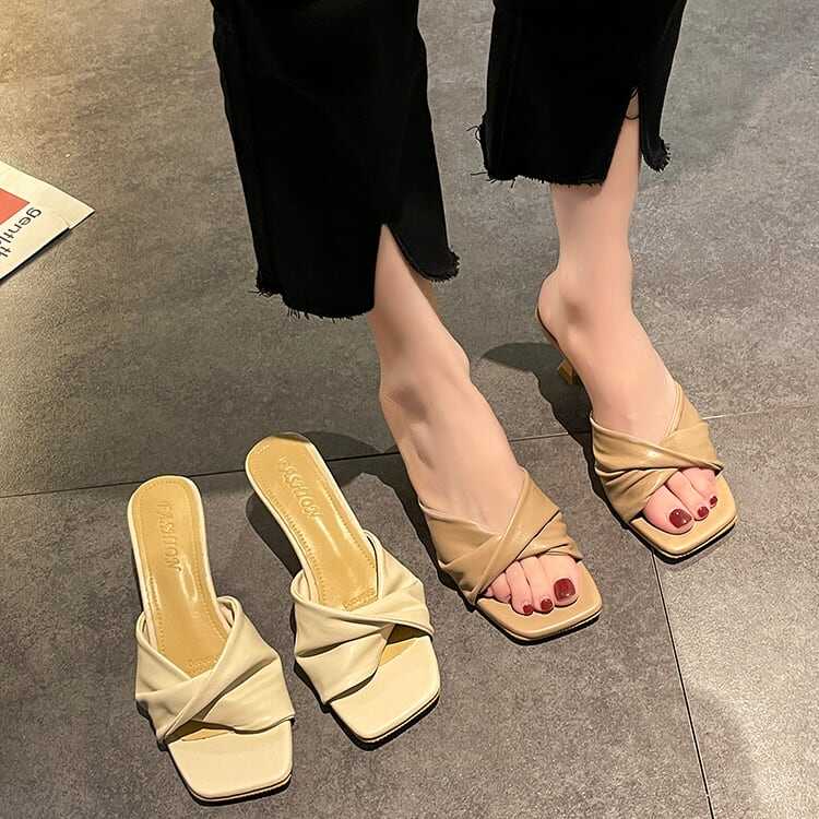 レディース サンダル ミュール ヒール オープントゥ 7cmヒール スクエアトゥ PU 軽い かっこいい カジュアル 大人 流行り 上品 きれいめ シンプル クラシック エレガント 個性的 涼し気 l