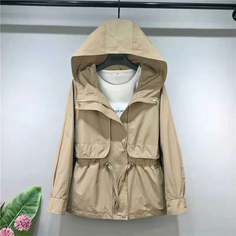 ウインドブレーカーレディースの2025春の新スタイルミディアム丈のゆったりとした外国風の年齢を軽減する小柄な人向けのアウターウエストを細くしエレガントな外観を実現します