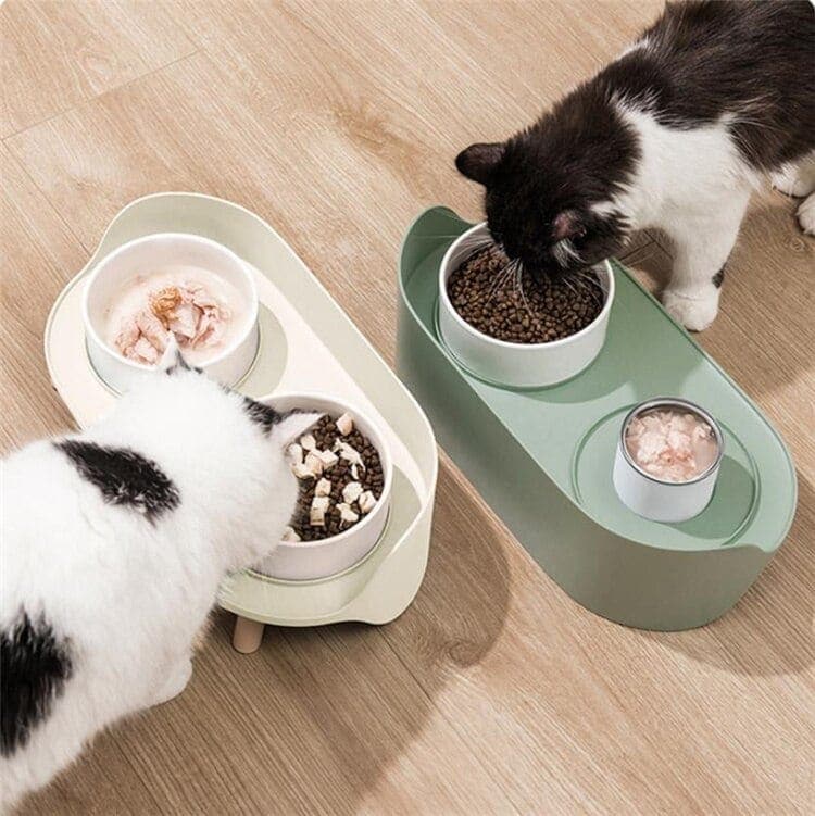 Qoo10-【3日で出荷】陶磁器 ペット用食器台 犬用 猫用 食器台 餌台 ごはん皿 水入れ フードボウルスタンドセット