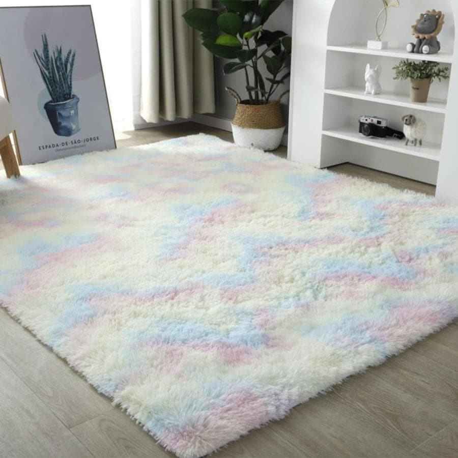 現品/優良商品げカーペット 長方形 洋室 洋風 厚手 ラグ ラグマット 滑り止め付 絨毯 高級 北欧 おしゃれ シンプル 厚み ふわふわ ふわもこ 虹色 ホワイト 160×200