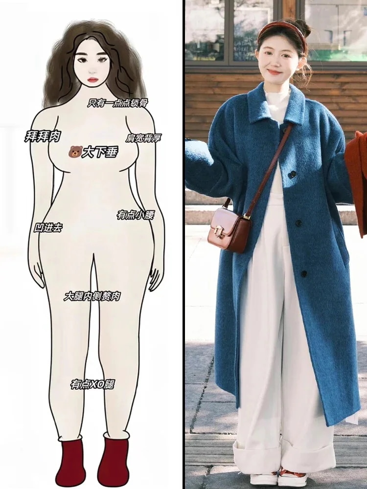 プラスサイズの太いmmウールコートとカジュアルパンツを備えた韓国の冬服の完全なセットは年齢を減らす3ピーススーツです 限定値下げ