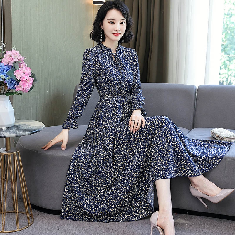 ワンピース ロングワンピース ロング ロング丈 袖あり 長袖 エクステンションカフ スリム Aライン シフォン ウエストマーク かわいい 大人可愛い きれいめ シンプル カジュアル 大人 上品
