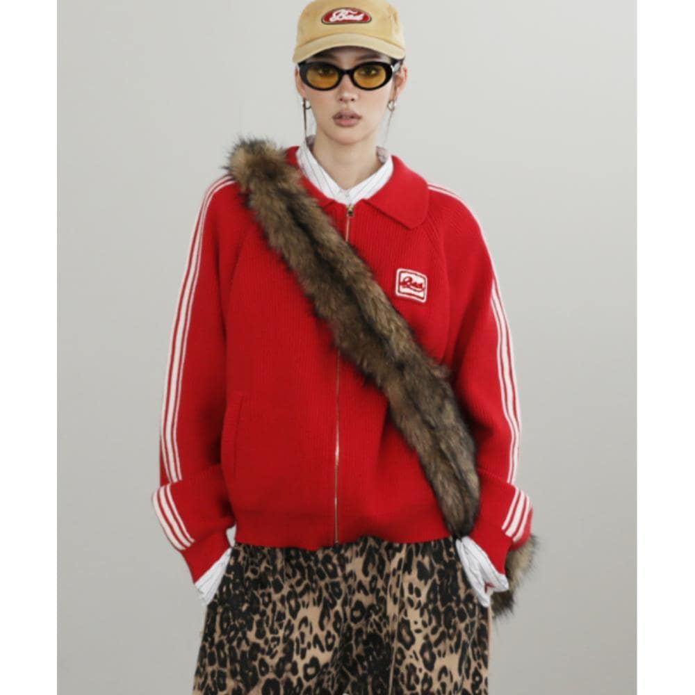 BADBLOOD BADBLOOD Billy Knit Track Zip-Up Red w-knt24-013