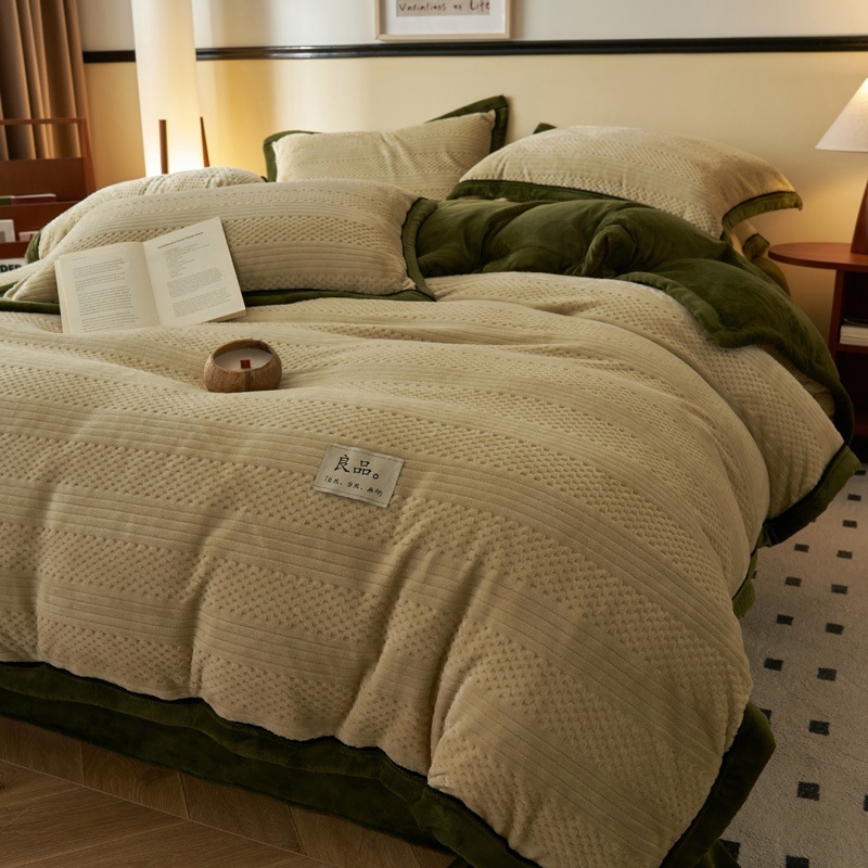 冬の厚手ミルクウールベッド上4点セット2024サンゴフランネル布団シーツベッド笠3点セット