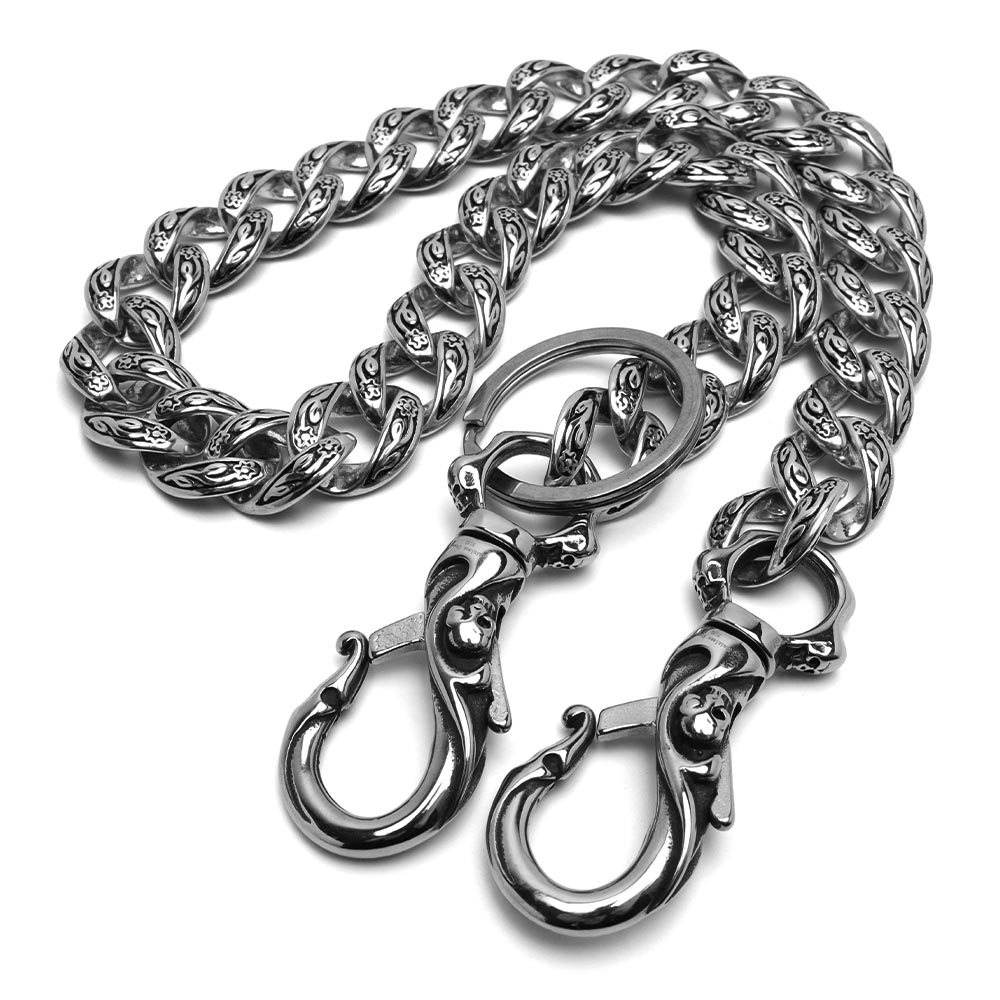 ステンレス ウォレットチェーン 唐草喜平 シルバー 2クリップ [wc076-n1101-s]