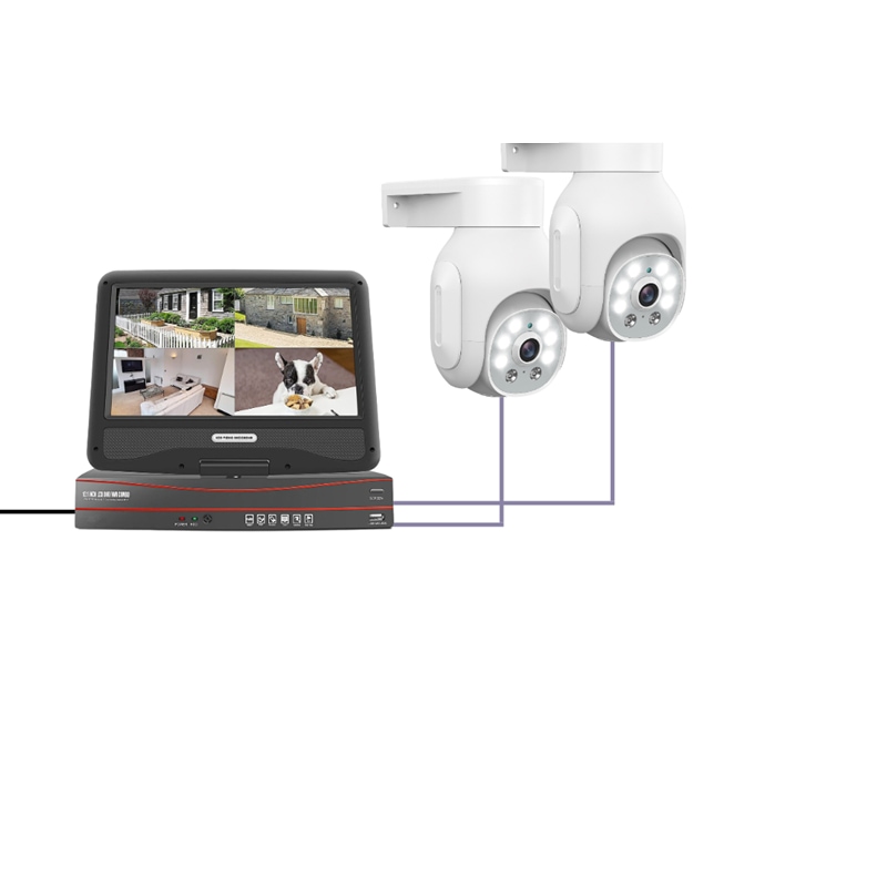 防犯カメラ poe給電 屋外 PTZ 2台セット 家庭用 監視カメラ 10インチ モニター付き 500万画像 赤外線暗視 双方向音声 遠隔監視 防水 屋内 電源工事不要