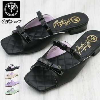 ヨースケ ダブルリボン ミュールサンダル レディース フラットソール ぺたんこ 靴 公式SHOP特典キズ補修液付