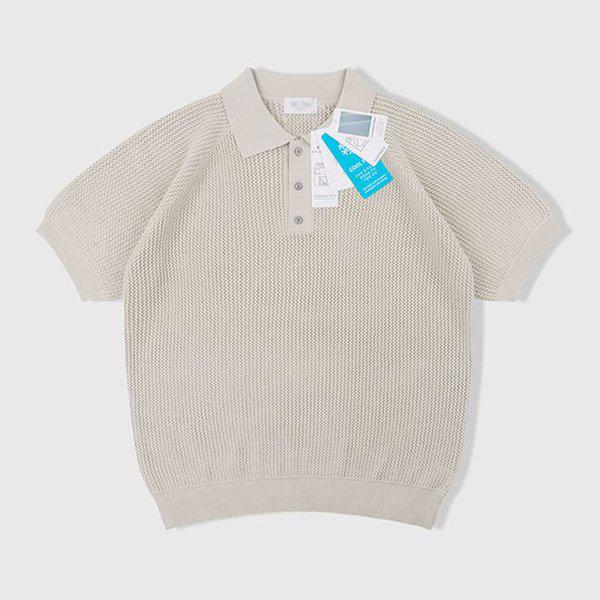メンズ ピーナッツ カラネック スカシ 半袖 ニットTシャツ AT-KNH-Q013-ホワイトオート