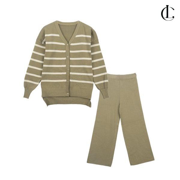 女性セットアップ ボーダー カーディガン バンディング パンツ ツーピース セット LBRT007 5,261円