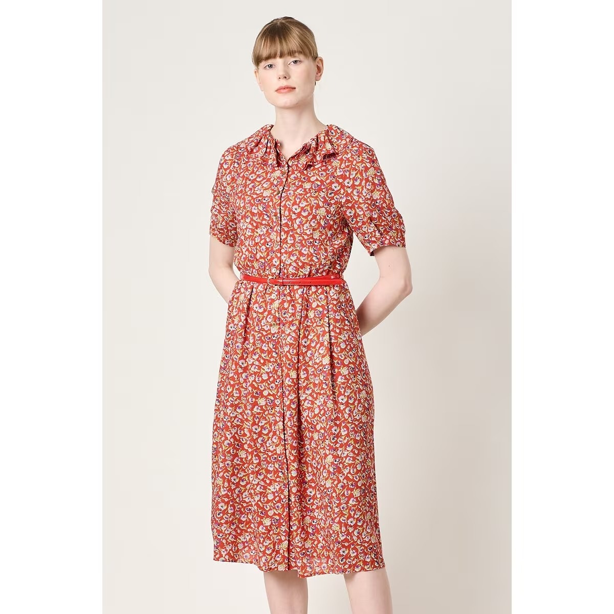 [韓国きれいめコーデ ] レイヤーカラープリントワンピース