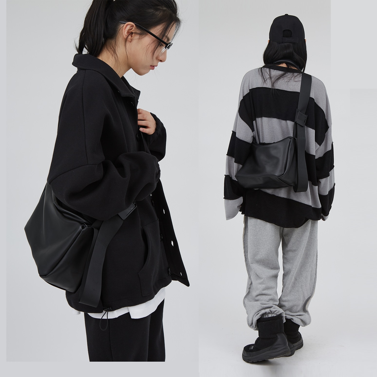 Cube Shape Leather Cross Bag BLACK