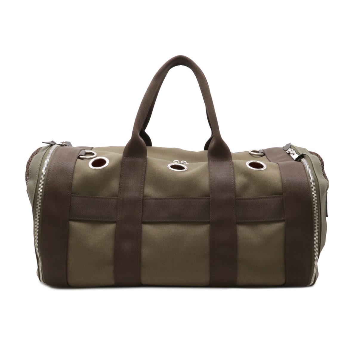 ドッグ キャリーバッグ ペットキャリー ペットバッグ ボストンバッグ 犬 猫 キャンバス カーキ ダークブラウン ショルダー欠