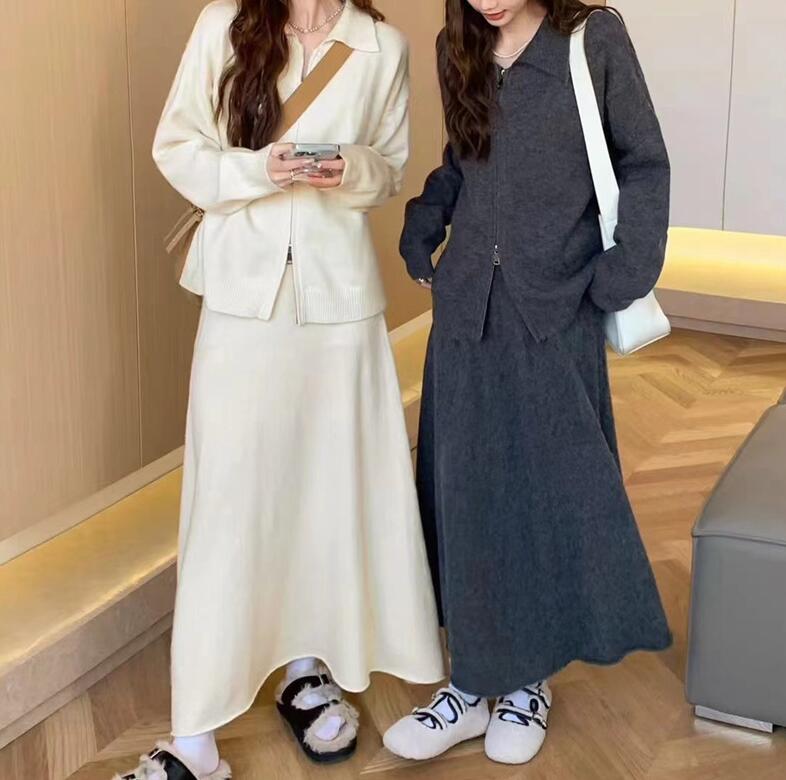 ニットセットアップ レディース スカートセット 秋冬 ニットアップ プルオーバー セーター フレアスカート リブニット 上下セット 2点セット ロングスカート 着回し おしゃれ