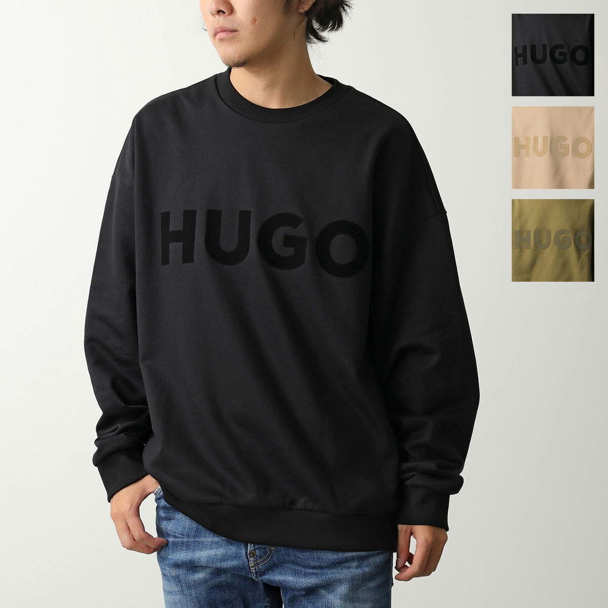 HUGO BOSS HUGO ヒューゴボス スウェット Dinex 50538778 10266483 メンズ 長袖 トレーナー クルーネック コットンテリー ロゴ オーバーサイズ