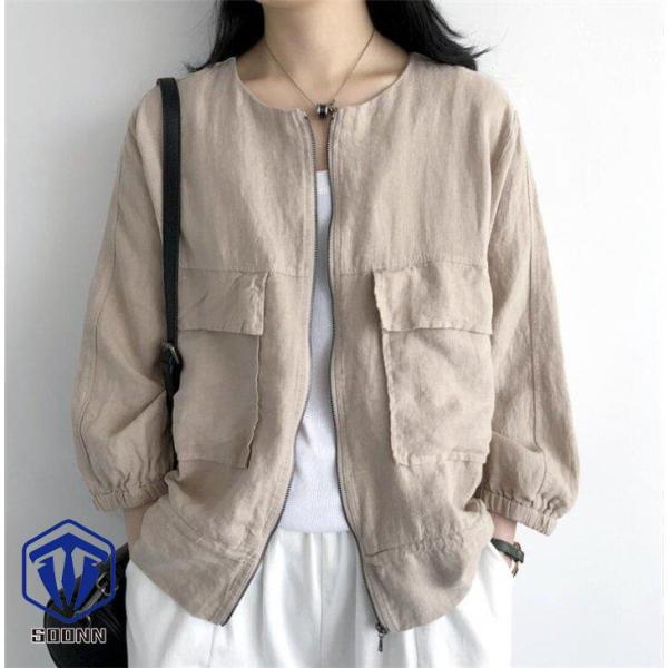 綿麻ジャケット レディース ノーカラージャケット 綿麻 ジャケット 洋服 サマージャケット 薄手 カジュアル