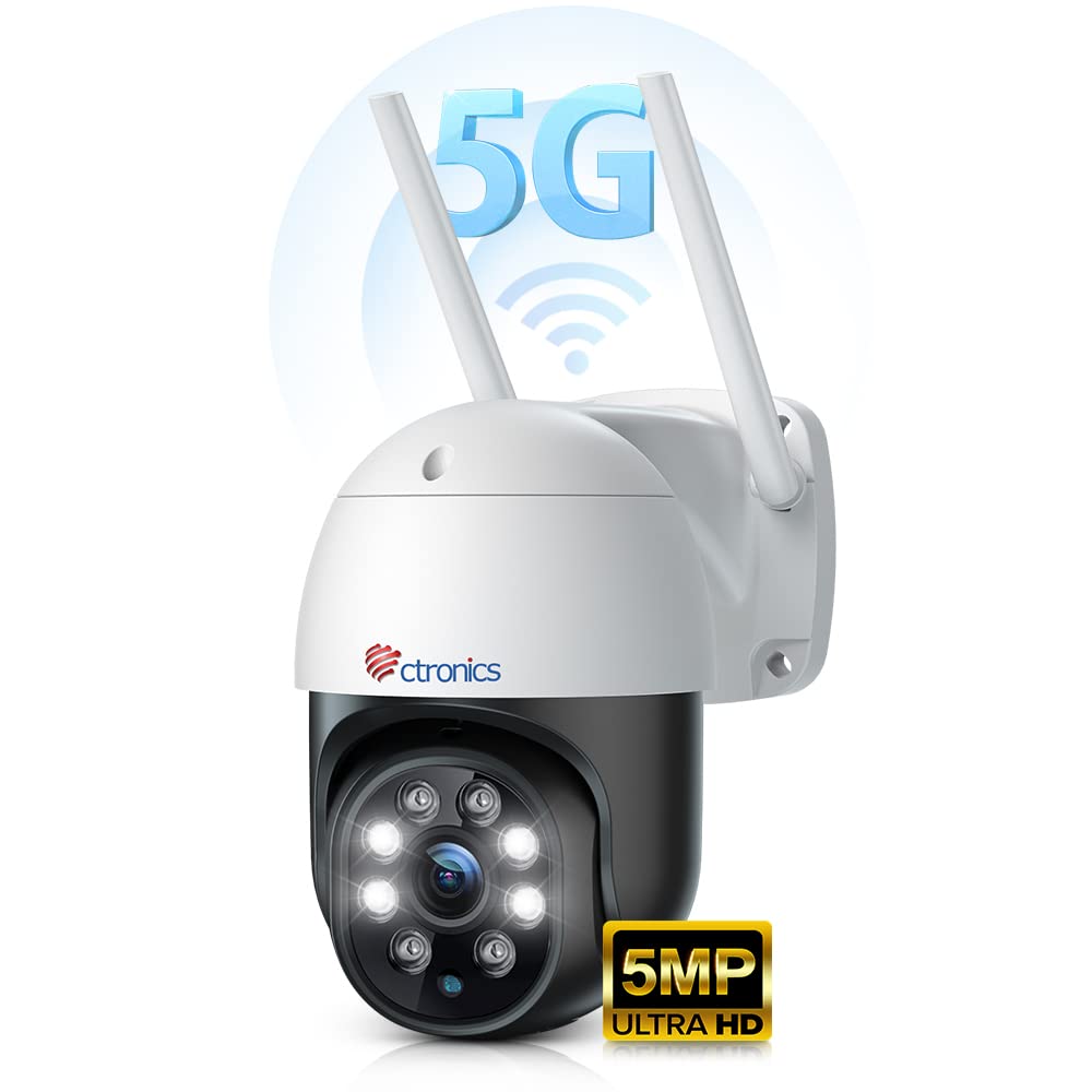 Ctronics 防犯カメラ 屋外 5MP 5GWi-Fi 自動追跡 プリセット機能 スマホ・PC遠隔操作 FTP/ONVIF/NAS対応 24時間録画 AI検知 スマート暗視 5DBiアンテナ パン
