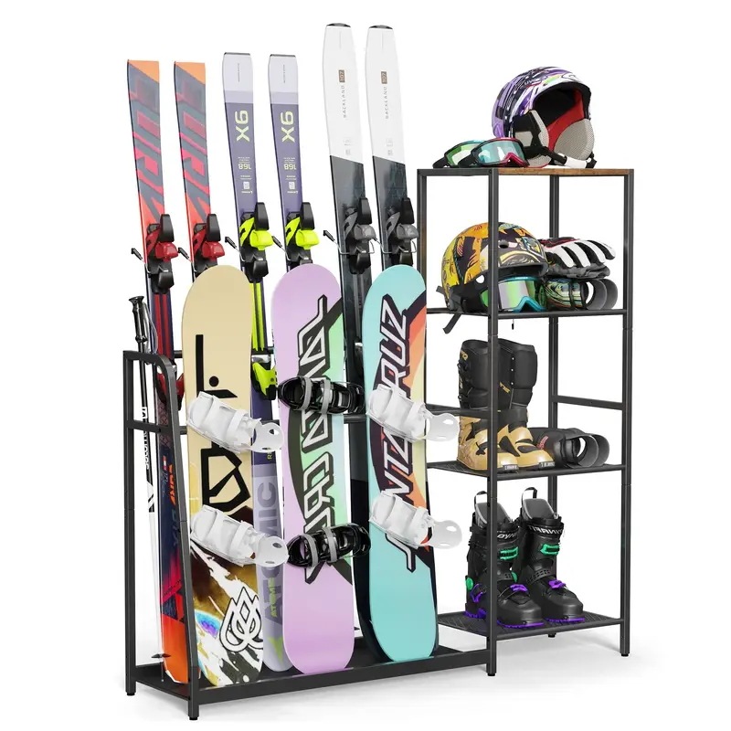 ガレージ用シーシッピングスキーラック - 4ペアのスキー3個のスノーボードスキーブーツスキーポールゴーグルヘルメットなどに対応するフリースタンディングスノーボードラックガレージ・シェッド・