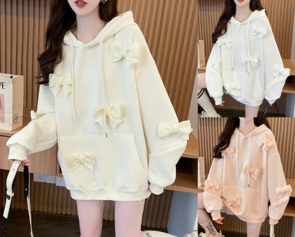 トップス ロング丈 スウェット トレーナー 長袖 リボン かわいい フード付き パーカー シンプル 大きいサイズ レディース きれいめ 半袖 七分袖 五分袖 無地 冬春 cut and sewn