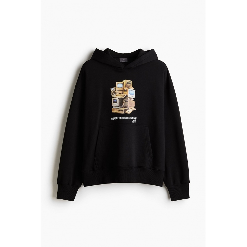H&M オーバーサイズフィットプリントパーカーブラック/コンピューター