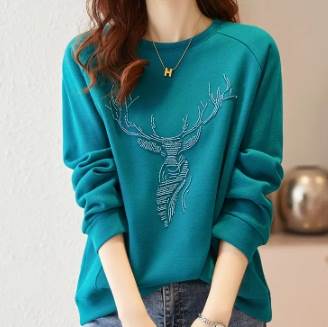 トップス スウェット トレーナー カットソー ラウンドネック 長袖 レギュラー丈 S M L XL スイート 秋 緑 色展開 サイズ ゆったり 袖あり 襟なし ワイド 刺繍 かわいい 大人可愛い シン