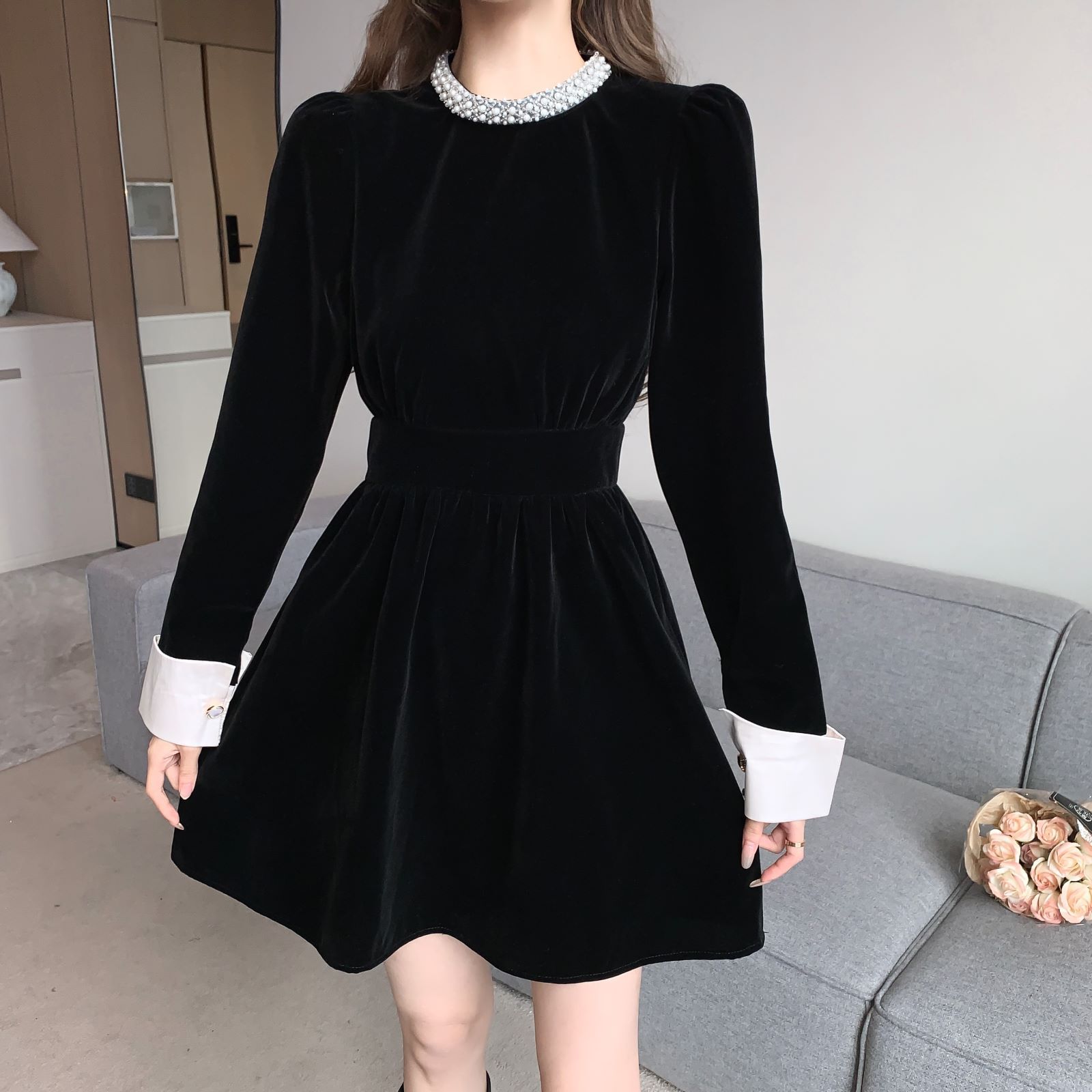 【1つ買うと10つ無料】プリンセスウィンドベルベットリトルブラックスカートの女性春と秋のヘビーゴングネイングウエストウエストテリングハイポケットヒップヒップスカート 71,358円