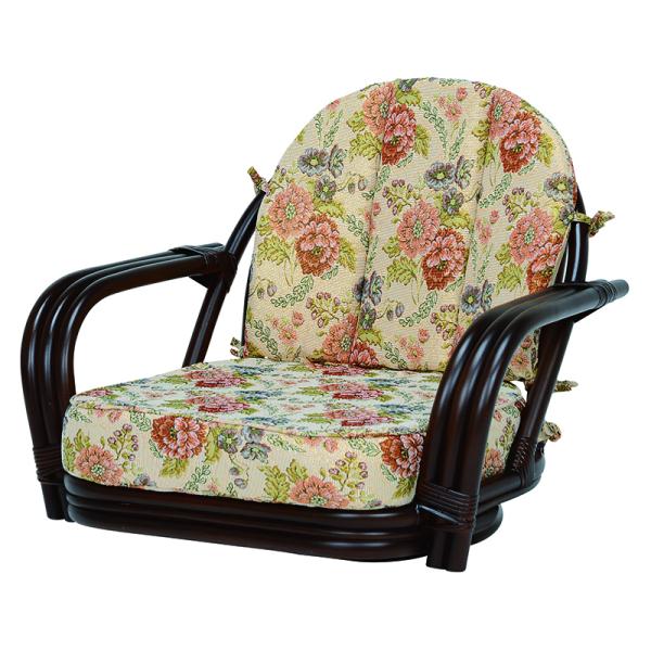 座椅子 フロアチェア 和風 レトロ 花柄 おしゃれ ラタン エレガント 籐 いす イス 回転 肘掛 座面高16cm