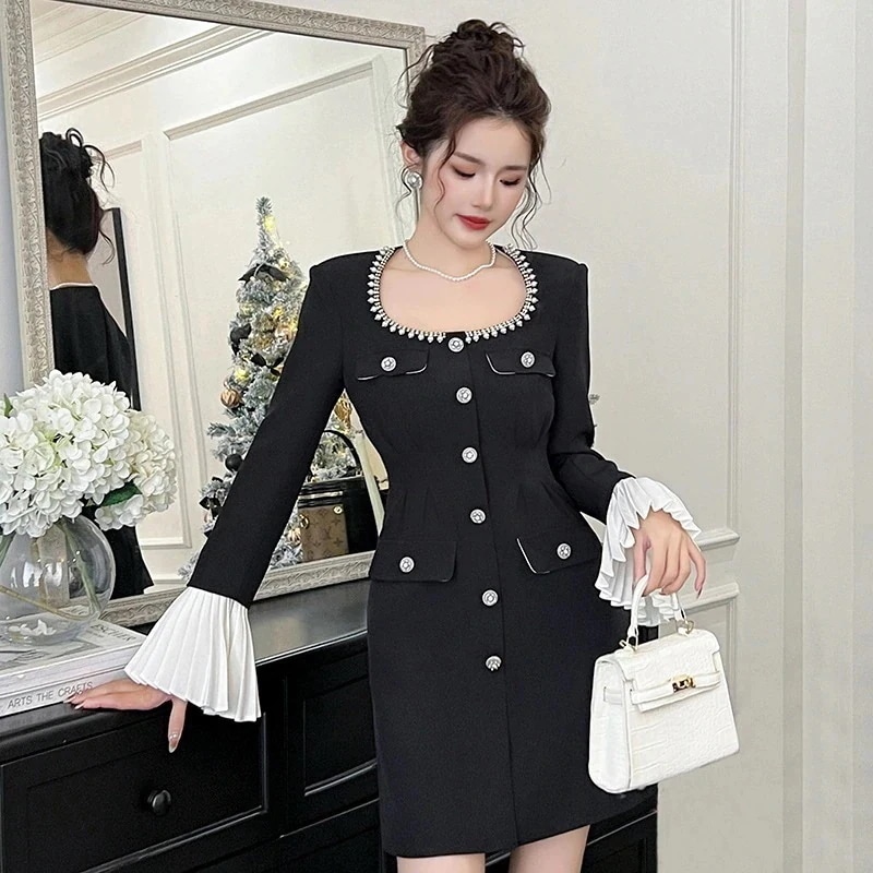 【JY.上品】 春冬 ショートワンピース フリル パーティードレス キャバ 着痩せ 大人 同窓会 披露宴 卒業式 結婚式 演奏会 ウェディング 二次会