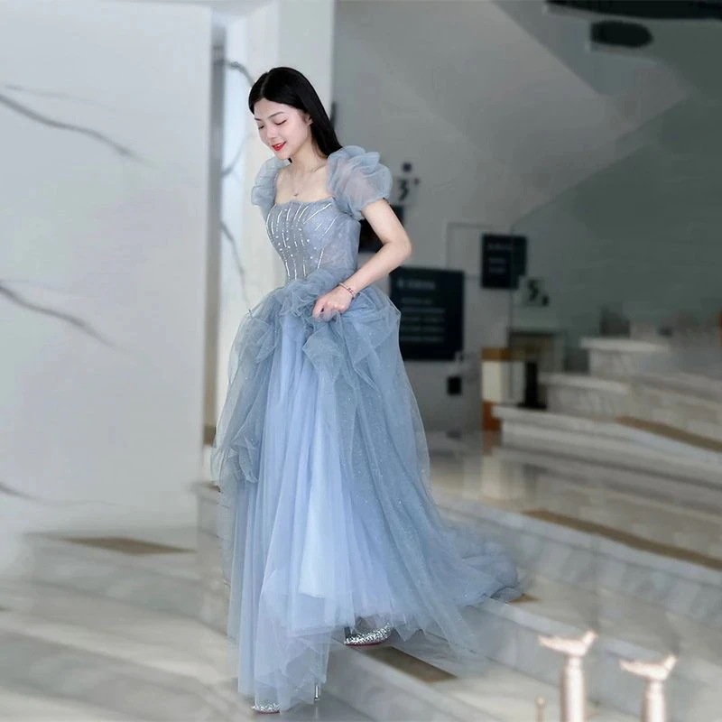 ブルー イブニングドレス 女性 大人 誕生日 プリンセス ウェディングドレス 感 アートテスト